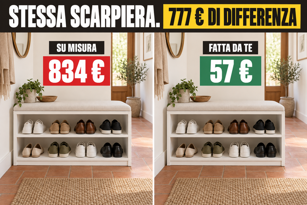 Stessa scarpiera: 834 euro su misura o 57 euro fatta da te
