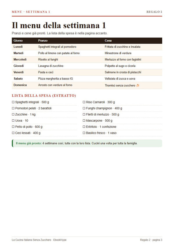 Menu della settimana