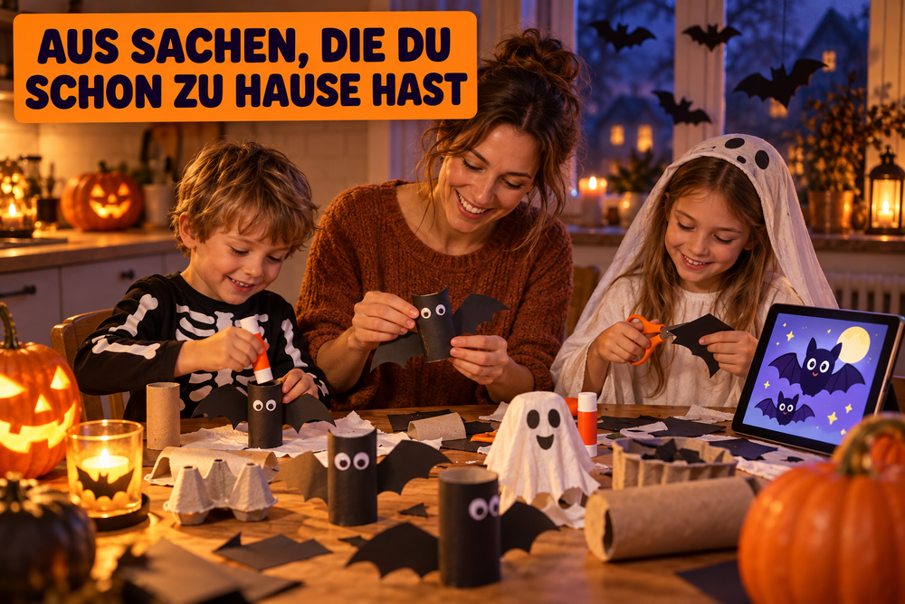 Mutter und Kinder basteln