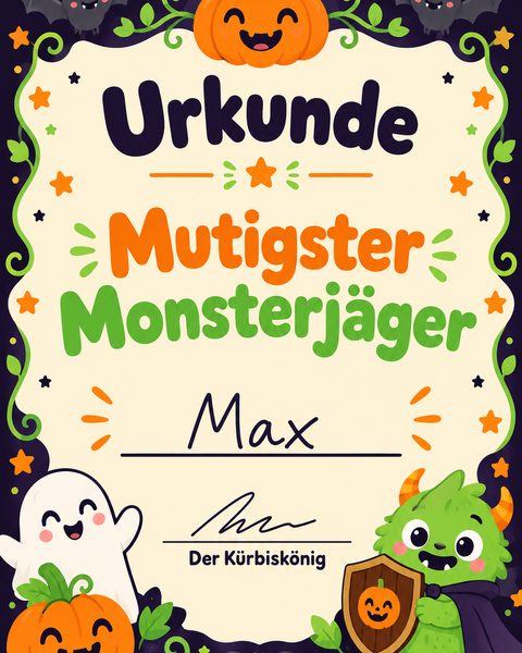 Urkunde Mutigster Monsterjäger